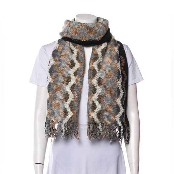 Missoni Accessories - Missoni Signature Zigzag Knit Fringe Scarf Neutral Multicolor Made in Italy